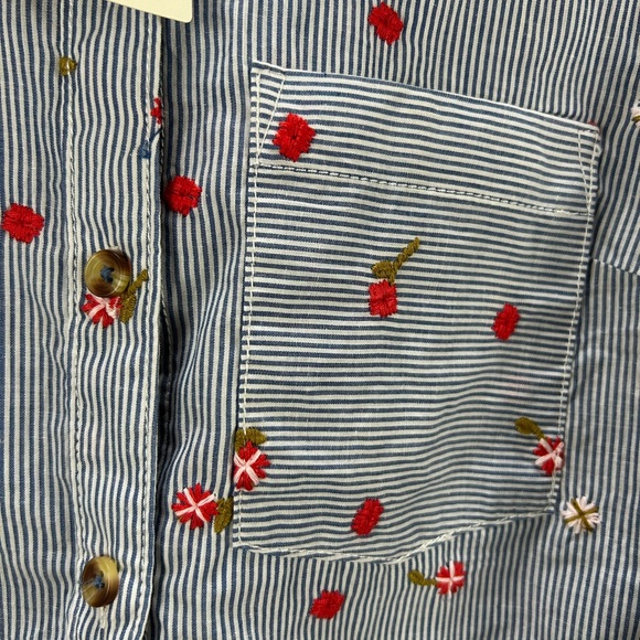 Maeve Anthropologie Embroidered Floral Button Down Shirt Size 6 NWT blue stripe - Picture 7 of 15